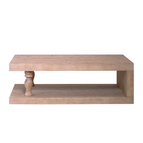 Rustic Solid Wood Coffee Table With Open Shelf, Modern Farmhouse Design - Light Natural / Natural - Furniture Home Direct