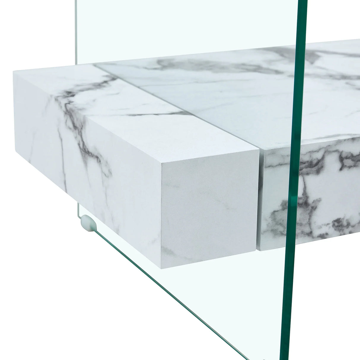 Coffee Table Glass Top Marble Base Modern Style White - Furniture Home Direct
