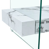 Coffee Table Glass Top Marble Base Modern Style White - Furniture Home Direct