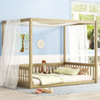 Canopy Frame Floor Bed With Fence, Guardrails - Furniture Home Direct