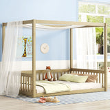 Canopy Frame Floor Bed With Fence, Guardrails - Furniture Home Direct