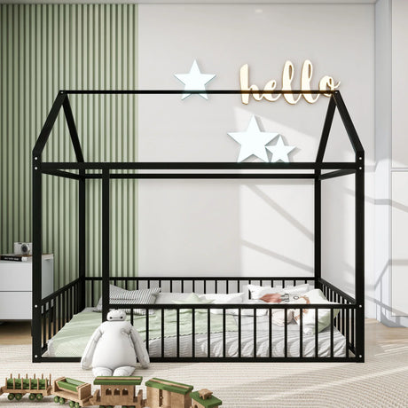 Metal Bed House Bed Frame With Fence - Furniture Home Direct