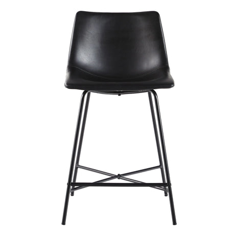 Modern Upholstered Counter Stool With Metal X Base (Set of 2) - Black - Furniture Home Direct
