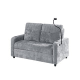 Sleeper Sofa With Adjustable Backrest, Two Cup Holders, Phone Holder, Three Charging Ports And Side Storage Pockets - Gray - Furniture Home Direct