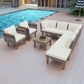 9 Piece Patio Rattan Furniture Set, Outdoor Conversation Set With Acacia Wood Legs And Tabletop, PE Rattan Sectional Sofa Set With Coffee Table, Washable Cushion - Furniture Home Direct