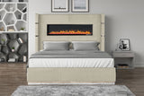 Queen Bed With Fireplace Headboard Velvet Upholstery Beige - Furniture Home Direct