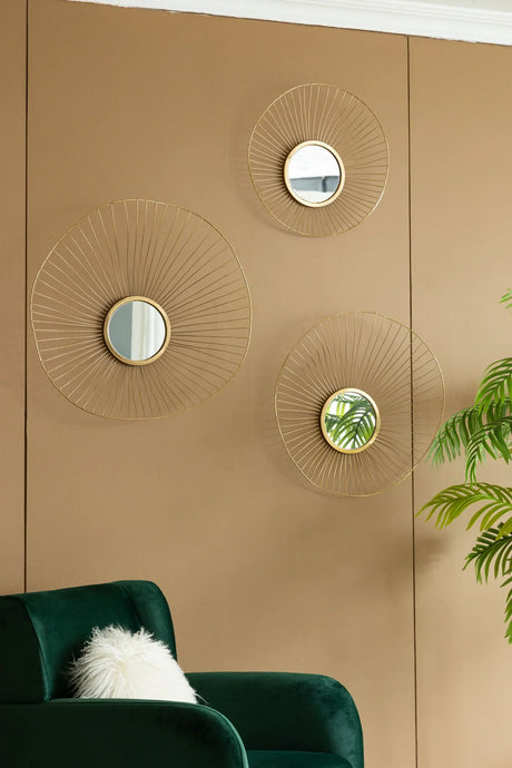 Abstract Designed Wall Mirrors With Frame (Set of 3) - Gold - Furniture Home Direct