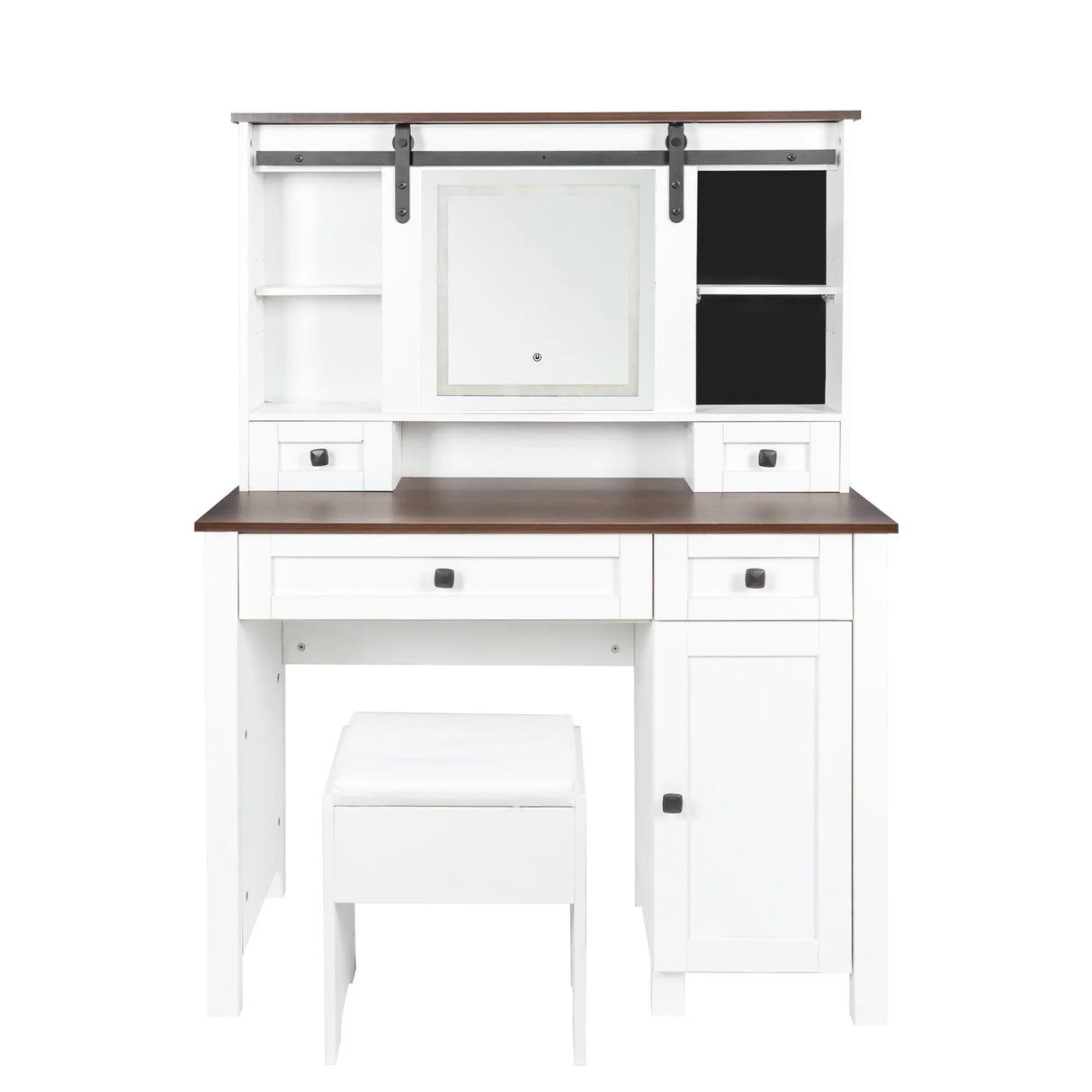 Farmhouse Makeup Vanity with Mirror and Lights - Furniture Home Direct