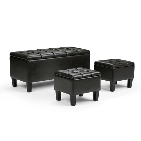 Storage Ottoman Set Tufted Faux Leather Soft Dark Brown - Furniture Home Direct