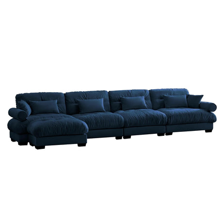 Modern Sectional Sofa With Ottoman, Round Bolster Armrests, Waist And Throw Pillows - Furniture Home Direct
