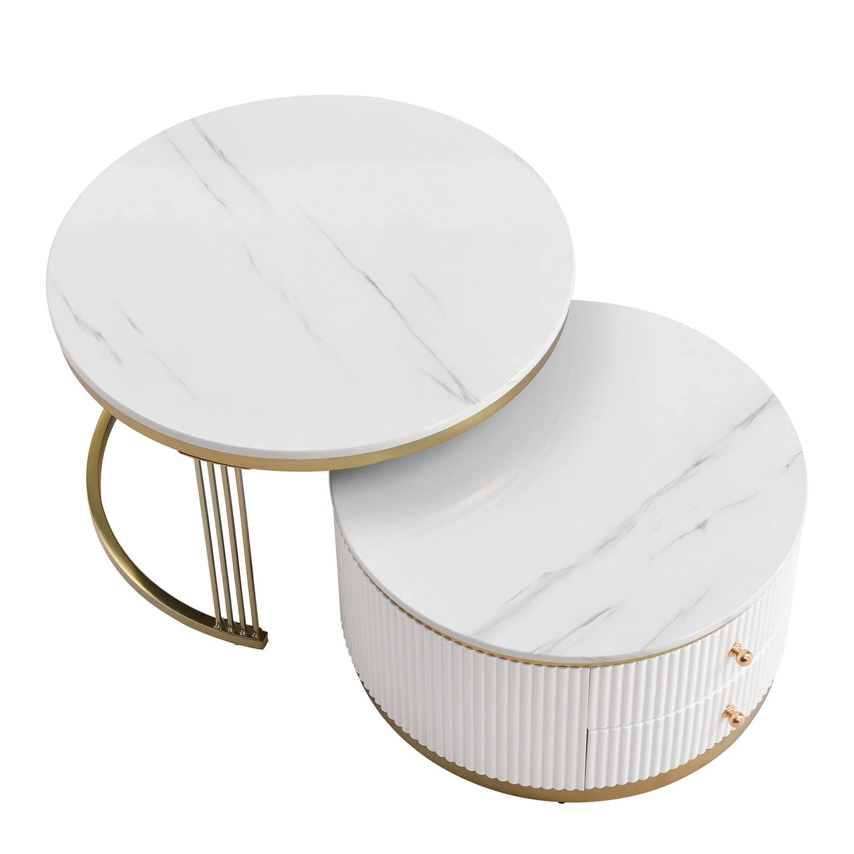 Nesting Coffee Tables With Drawers Round White And Gold - Furniture Home Direct
