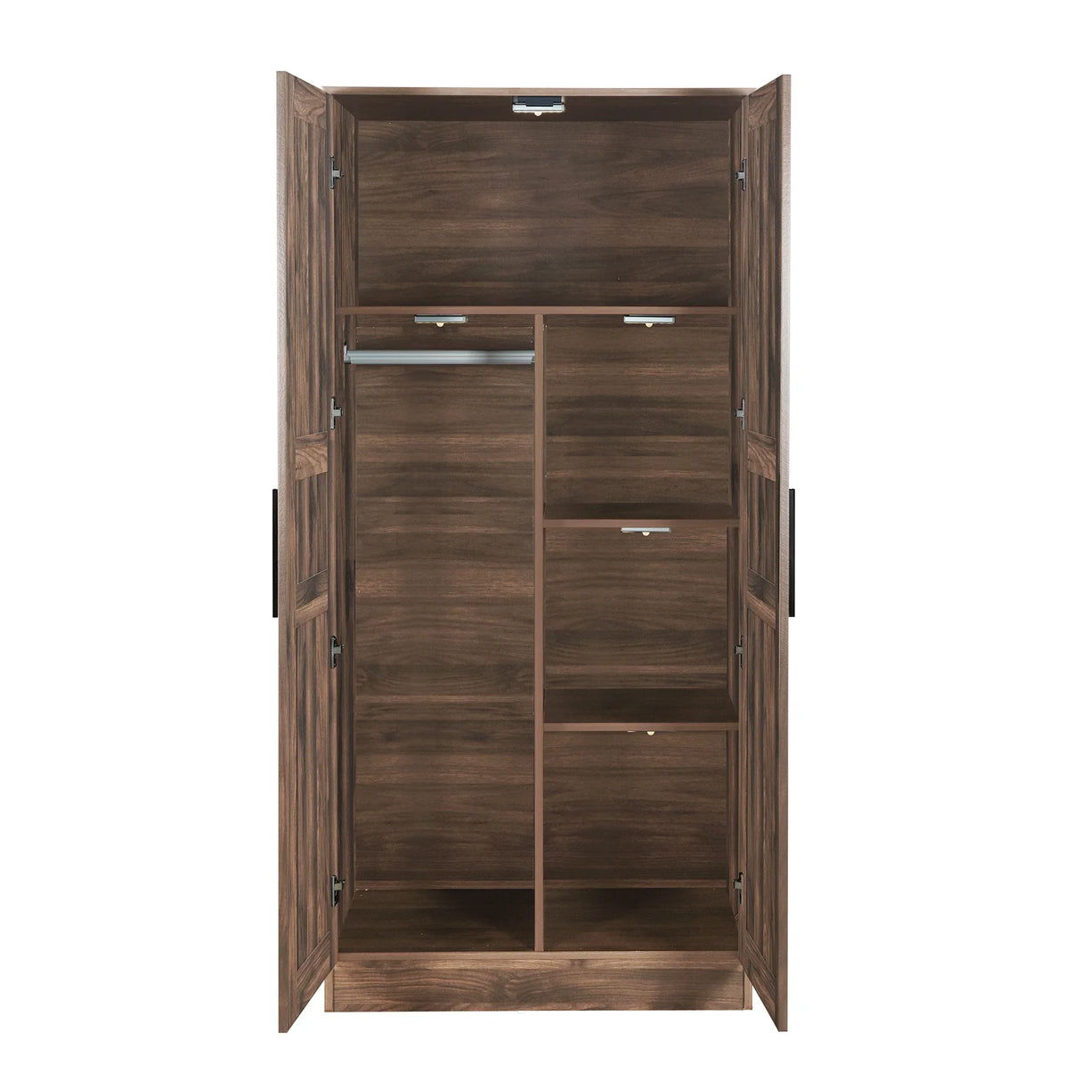 2-Door Wardrobe Armoire with LED and 4 Storage Shelves, Brown - Furniture Home Direct