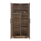 2-Door Wardrobe Armoire with LED and 4 Storage Shelves, Brown - Furniture Home Direct