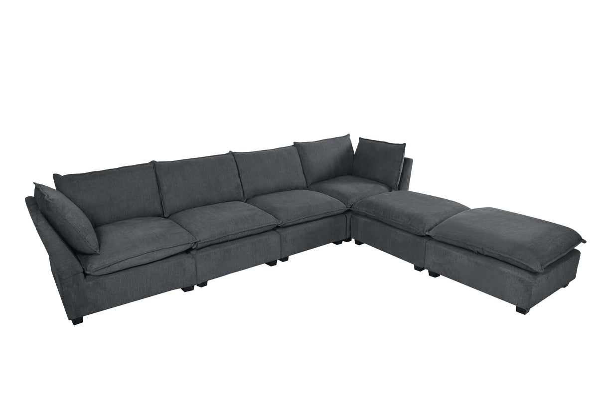 130" Linen Modular Sectional with Two Ottomans - Gray - Furniture Home Direct