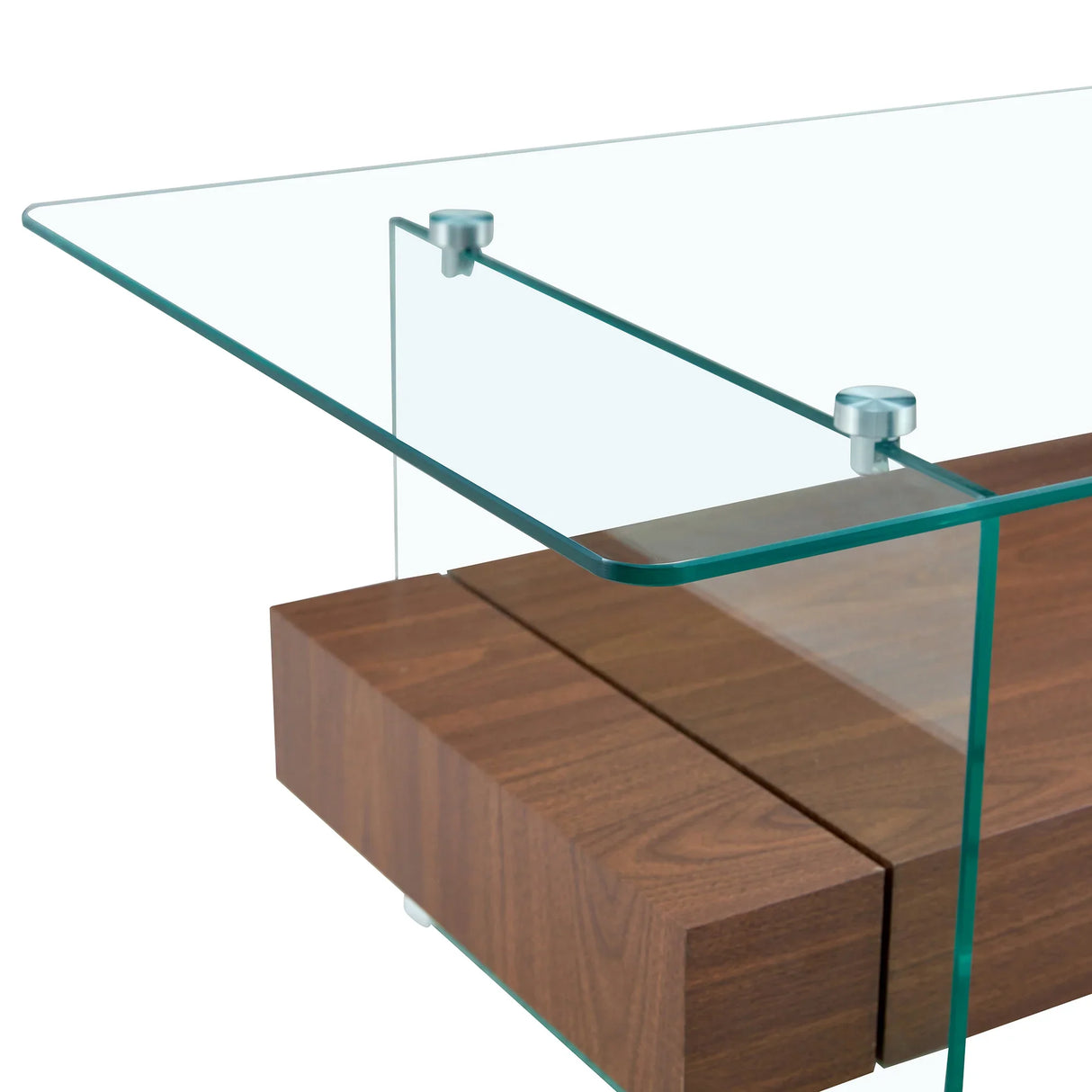 Coffee Table Two Tier Glass Top With Drawer Dark Walnut - Furniture Home Direct