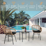 3 Pieces Of Luxury Outdoor Wicker Furniture, Patio Bistro Style Table And Chair Combination, Weather Resistant PE Wicker Weave, Suitable For Garden - Black / Natural - Furniture Home Direct