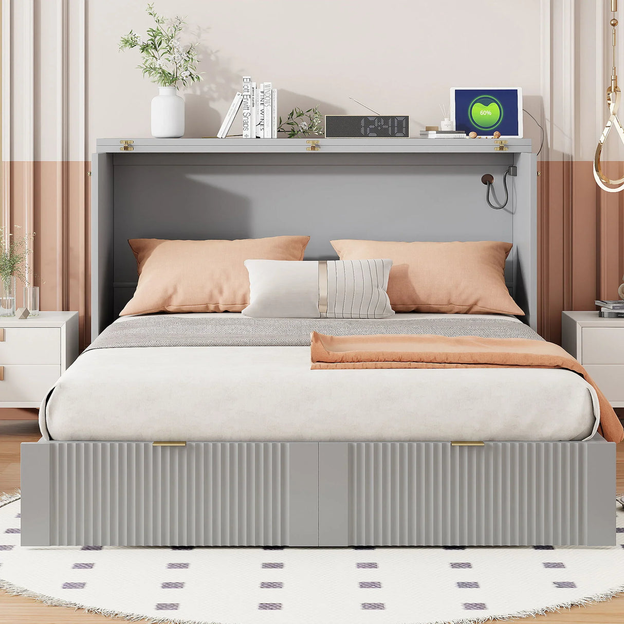 Murphy Bed With Drawer And A Set Of Sockets & USB Ports, Pulley Structure Design - Furniture Home Direct