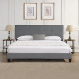 King Size Upholstered Platform Bed Frame With Button Tufted Linen Fabric Headboard, No Box Spring Needed, Wood Slat Support - Furniture Home Direct