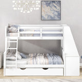 Twin Over Full Bunk Bed With Trundle And Built-In Desk, Three Storage Drawers And Shelf - White - Furniture Home Direct