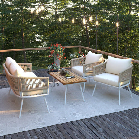 4-Piece Boho Patio Set - Beige - Furniture Home Direct