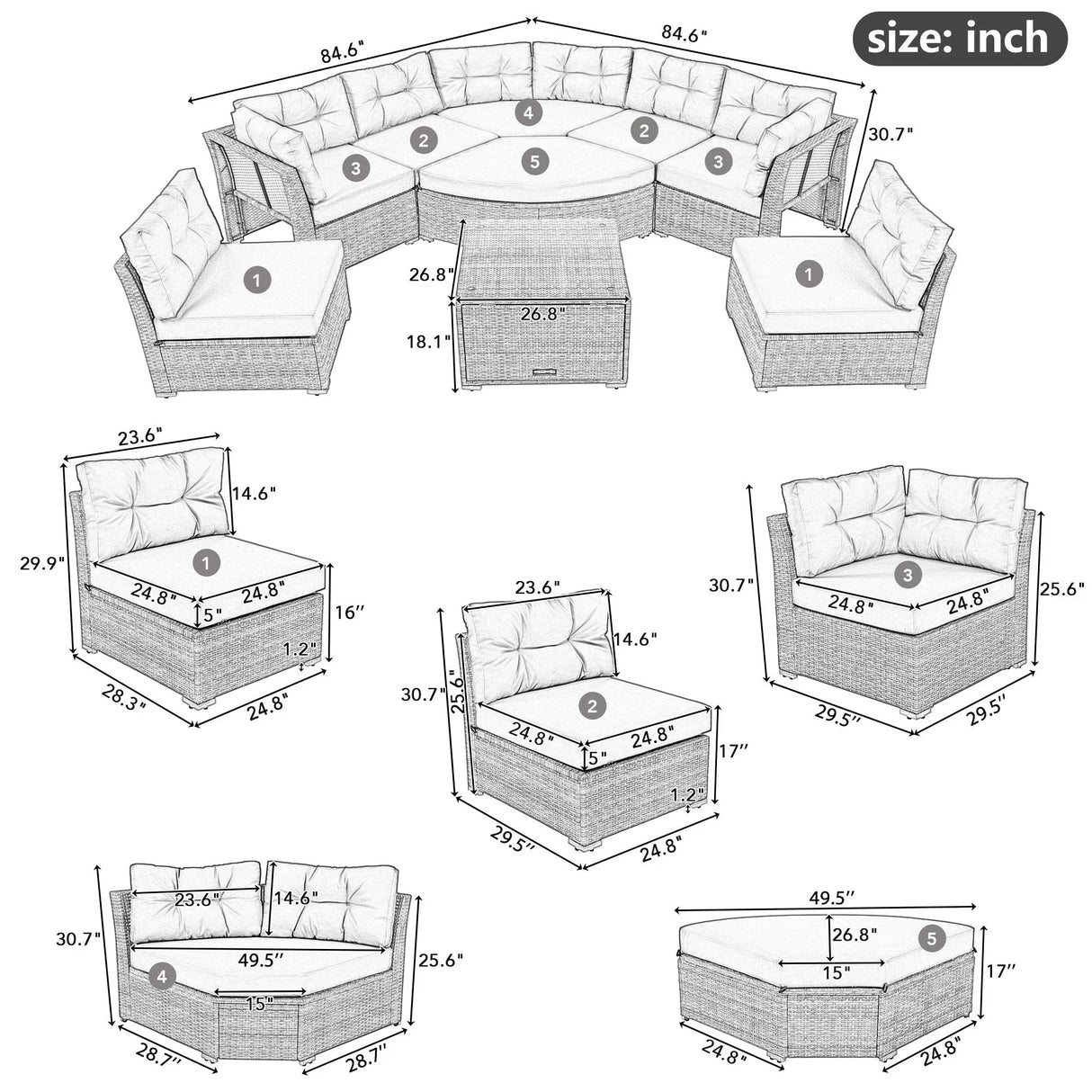 Elegant Patio Furniture Set Outdoor Daybed Rattan Sectional With Cushions And Center Table - Gray - Furniture Home Direct