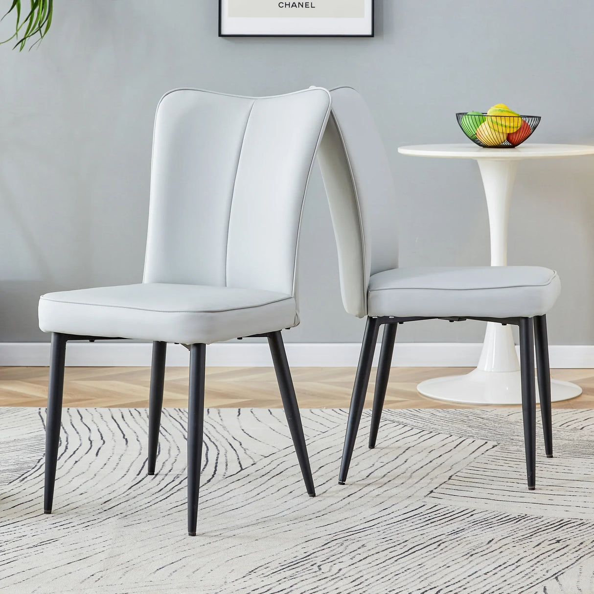 Dining Chairs Modern PU Upholstered Black Metal Legs Gray - Furniture Home Direct