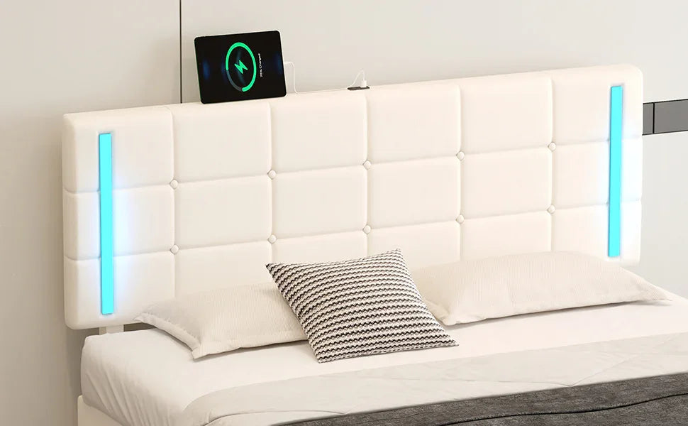 Storage Bed With LED Lights And Hydraulic Lift White - Furniture Home Direct
