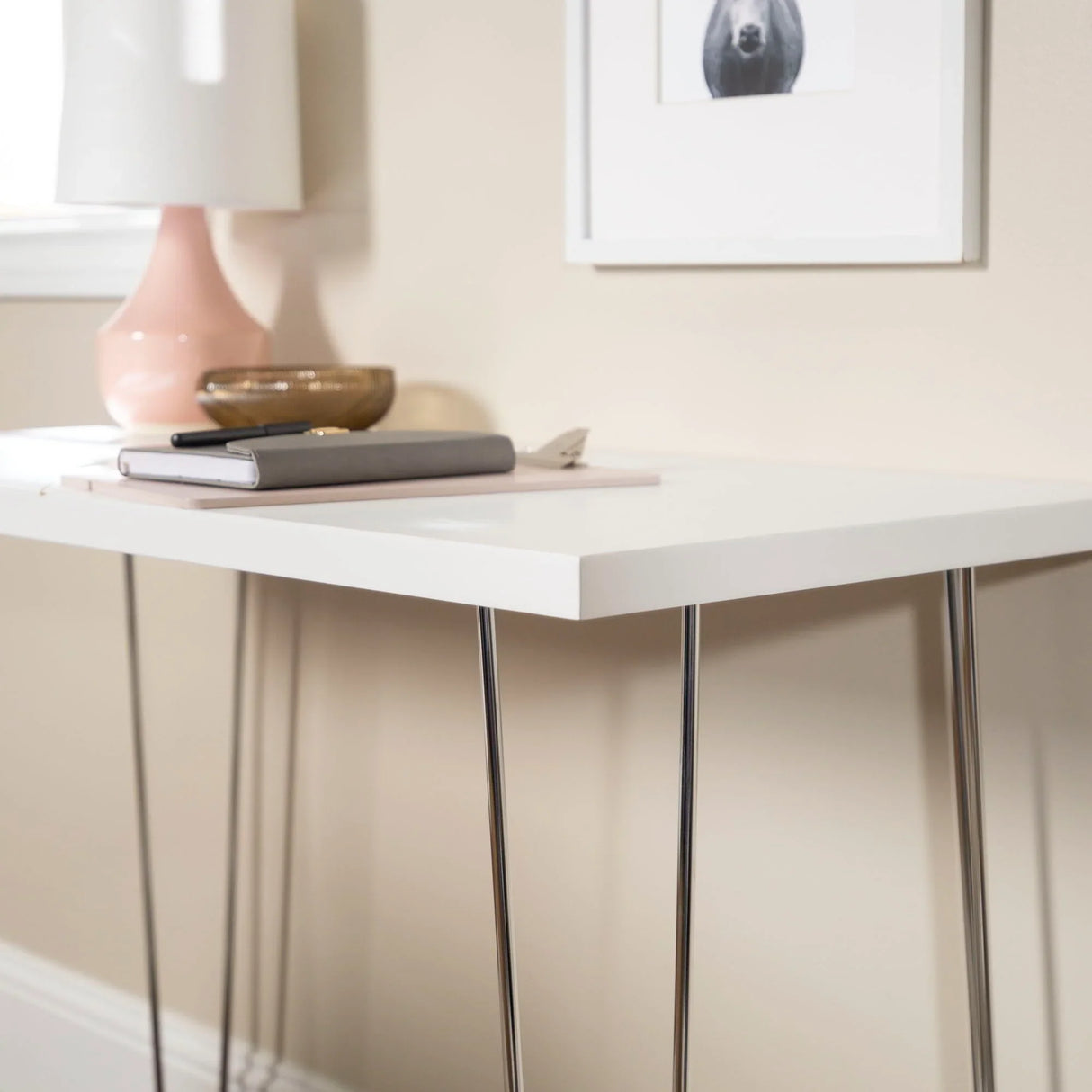 Mid-Century Modern Hairpin Leg Computer Desk - White - Furniture Home Direct