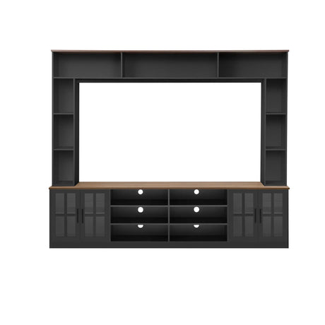 Wall Unit Entertainment Center With Bookshelves For TVs Up To 80", Tempered Glass Doors And Adjustable Shelves - Furniture Home Direct