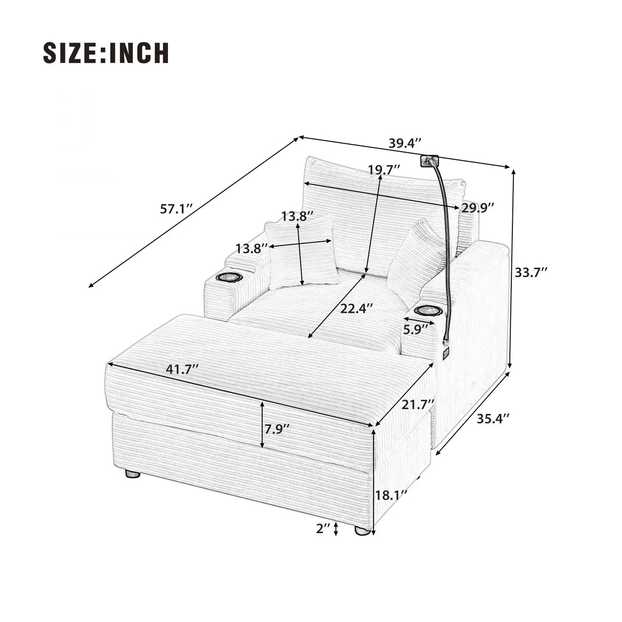 Modern Style Loveseat Sofa Sectional Sofa Couch With Storage Space, A Movable Ottoman, Two USB Ports, Two Cup Holders, A Phone Holder For Living Room - Furniture Home Direct