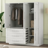 Wardrobe With 4 Doors And 3 Drawers Solid Wood White - Furniture Home Direct