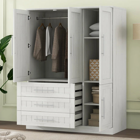 Wardrobe With 4 Doors And 3 Drawers Solid Wood White - Furniture Home Direct