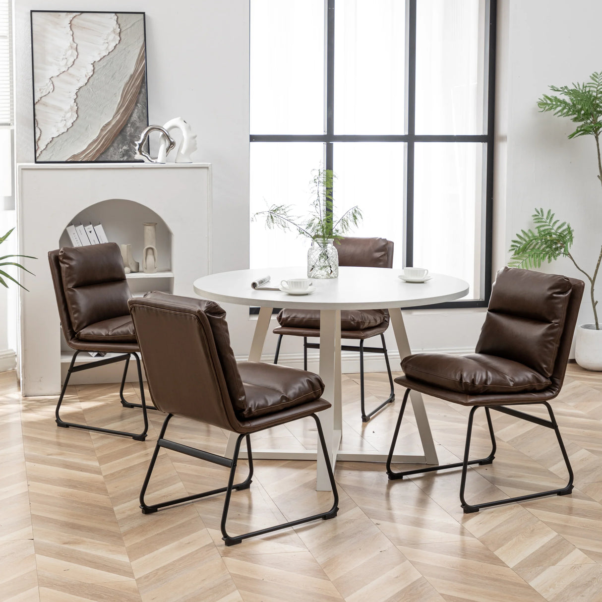 Dining Set Round Table With Chairs Antique Brown And White - Furniture Home Direct