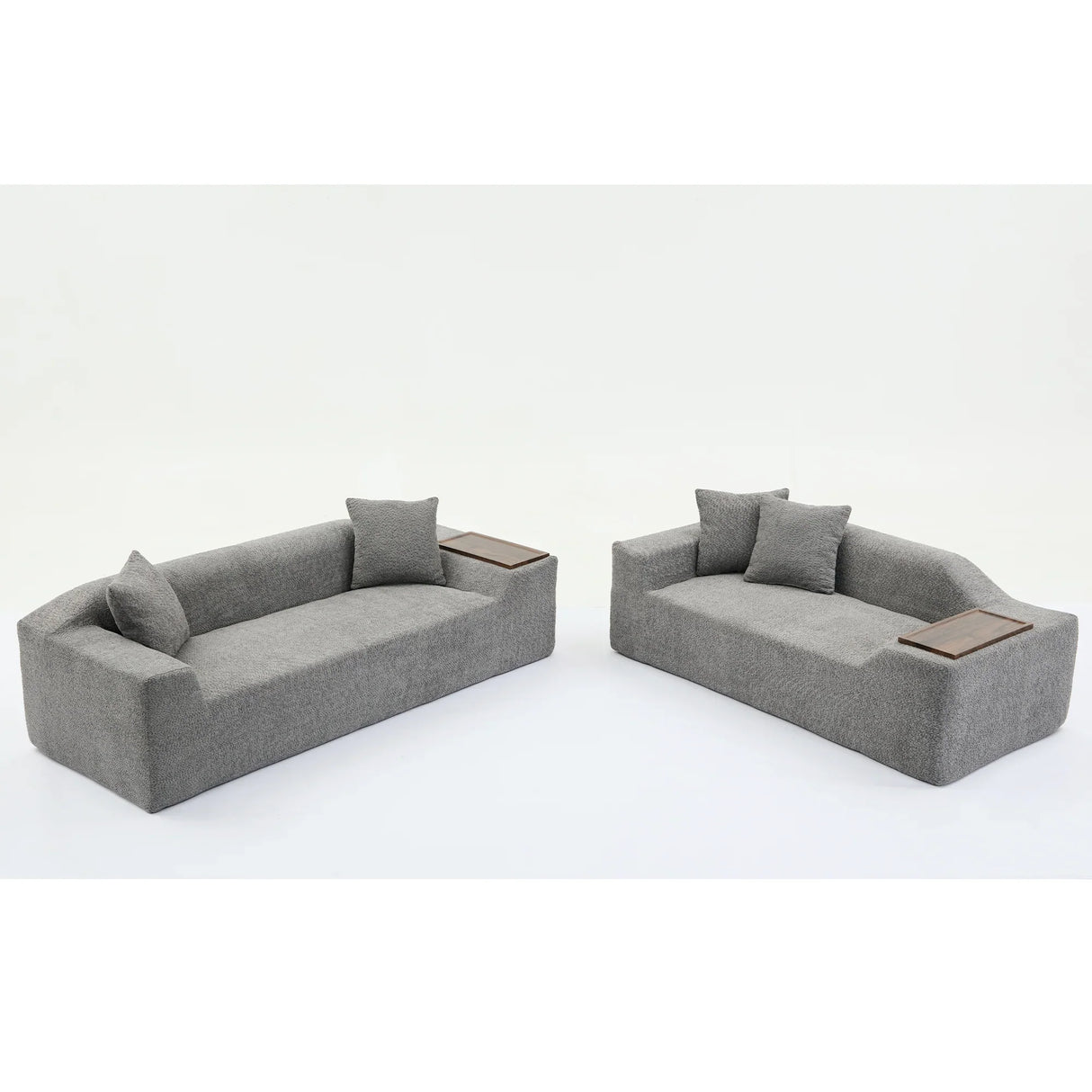 2 Piece Boucle Cloud Living Room Set with 2 Trays - Dark Gray - Furniture Home Direct