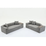 2 Piece Boucle Cloud Living Room Set with 2 Trays - Dark Gray - Furniture Home Direct
