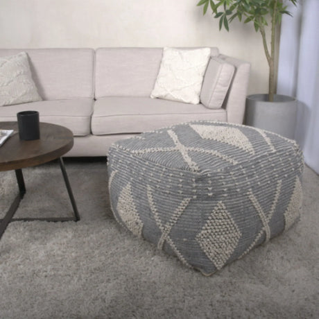 Diamond - Handcrafted Faux Yarn Pouf - Ivory / Gray - Furniture Home Direct