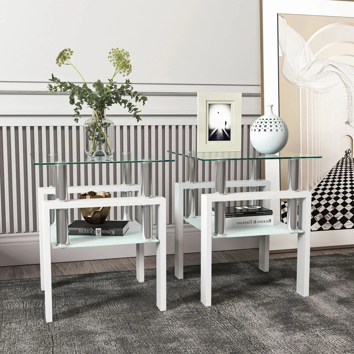Modern Tempered Glass Tea Table, End Square Table For Living Room - Furniture Home Direct