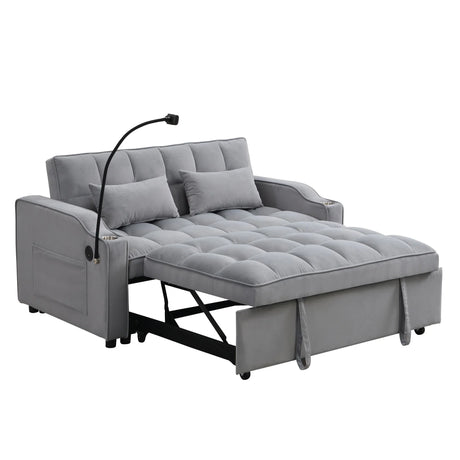 Modern Velvet Loveseat Futon Sofa With Pullout Bed, Adjustable Reclining Backrest, Toss Pillows - Furniture Home Direct