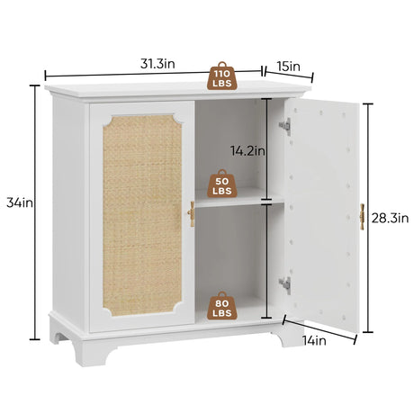 Rattan Decorated Accent Cabinet - White