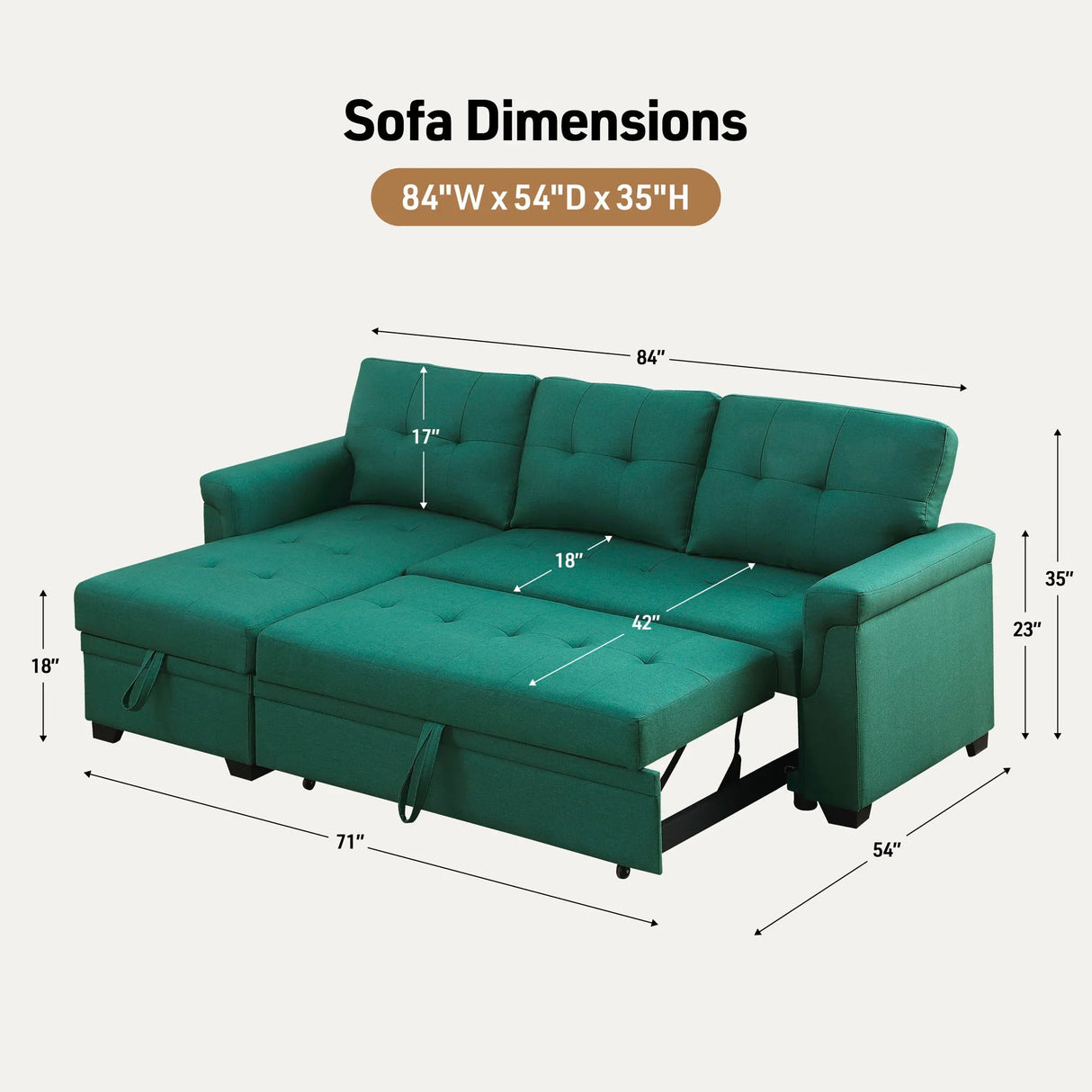 Lucca - Linen Reversible Sleeper Sectional Sofa With Storage Chaise - Furniture Home Direct