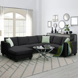 L Shaped Sectional Sofa with Ottoman and Cushions Black - Furniture Home Direct