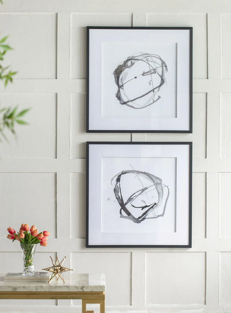 Modern Abstract Wall Art, Square Framed Wall Art (Set of 2) - Black - Furniture Home Direct