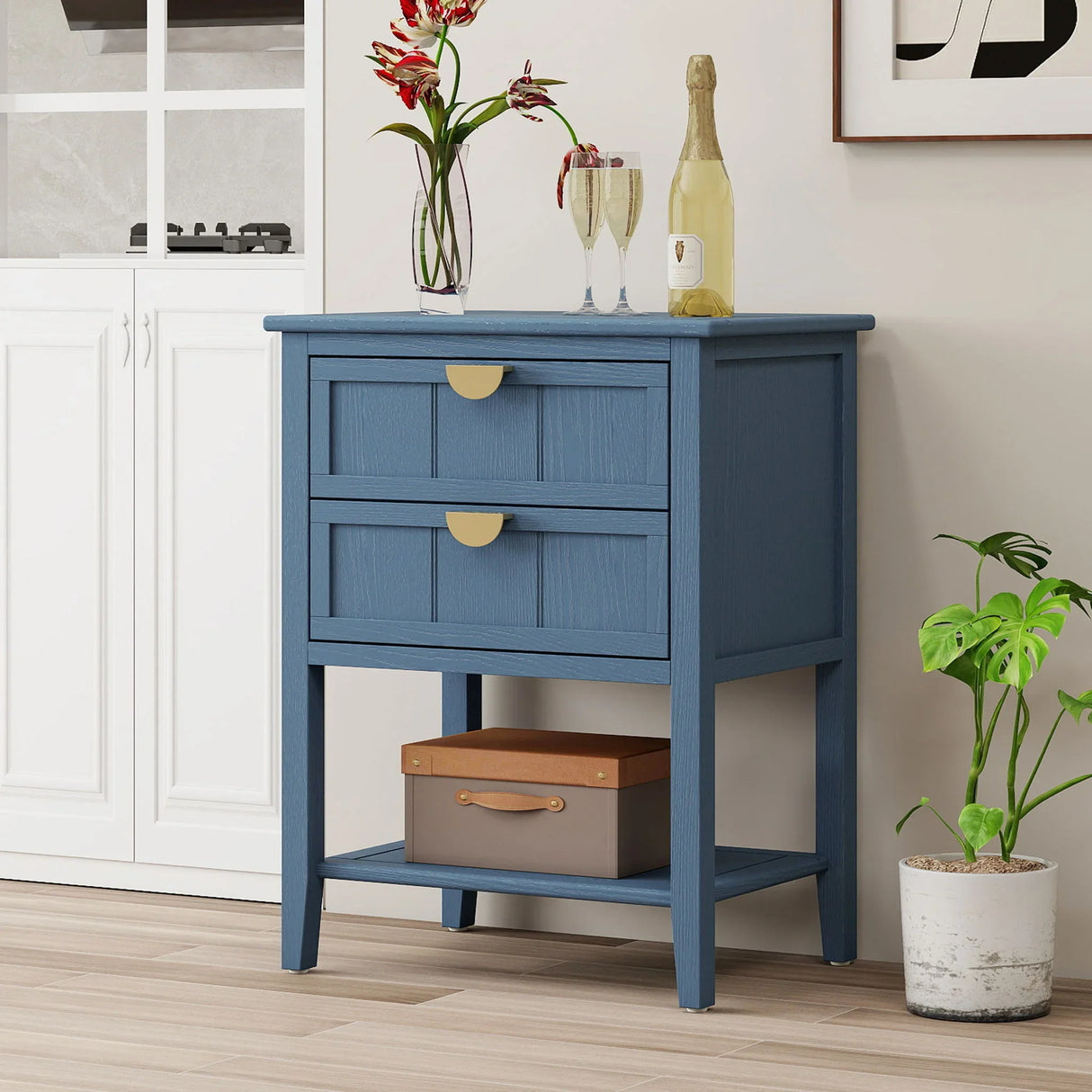 2 Drawer Side Table, American Style, End Table, Suitable For Bedroom, Living Room, Study - Furniture Home Direct