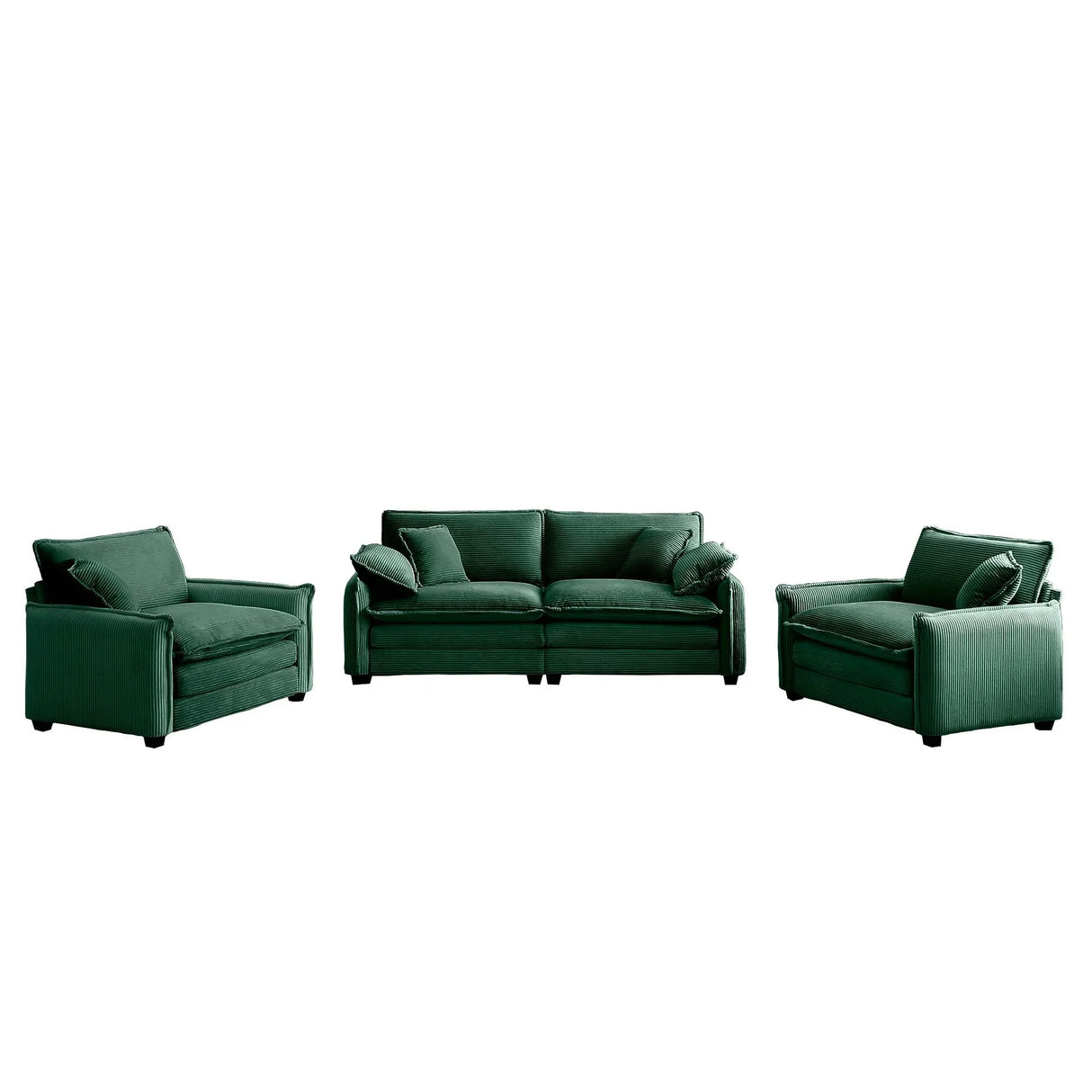 Corduroy Loveseat and 2 Chair Set - Green - Furniture Home Direct