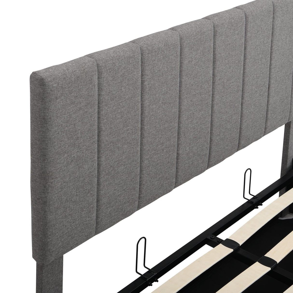 Storage Platform Bed Upholstered Full Size Hydraulic Gray - Furniture Home Direct