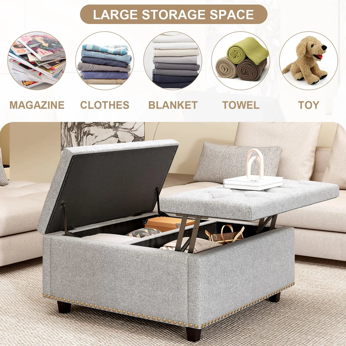 Large Square Storage Ottoman With 2 Storage Doors - Furniture Home Direct