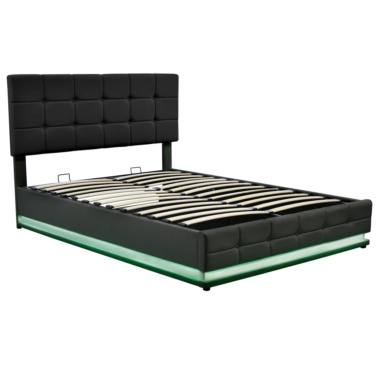 Queen Platform Bed Tufted Upholstered Storage Led Black - Furniture Home Direct