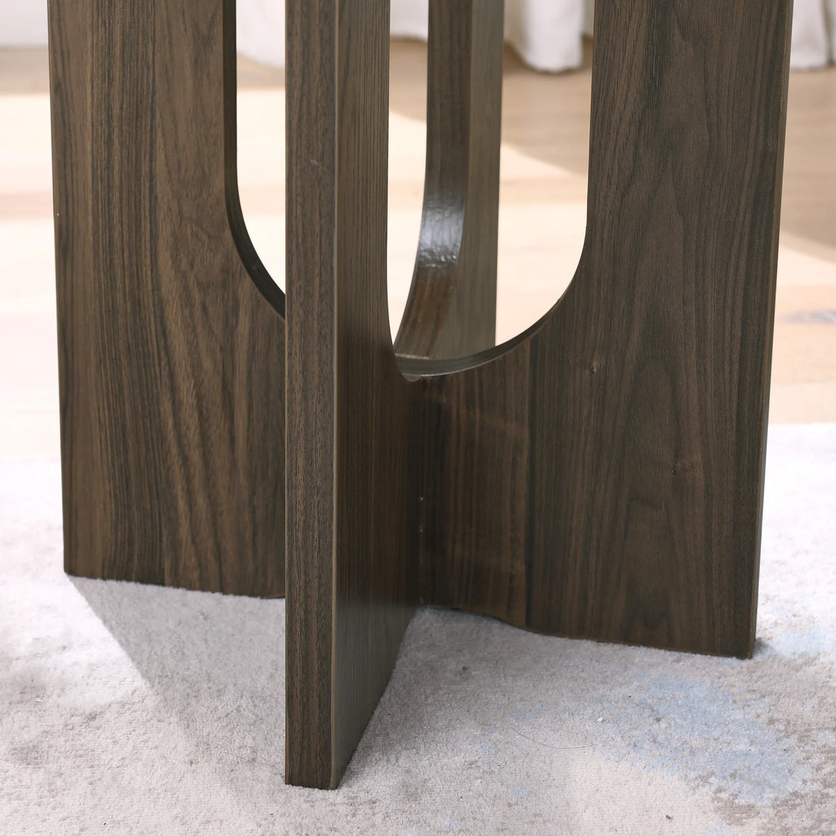 Round Side Table With X Leg Base MDF Finish Natural Walnut - Furniture Home Direct
