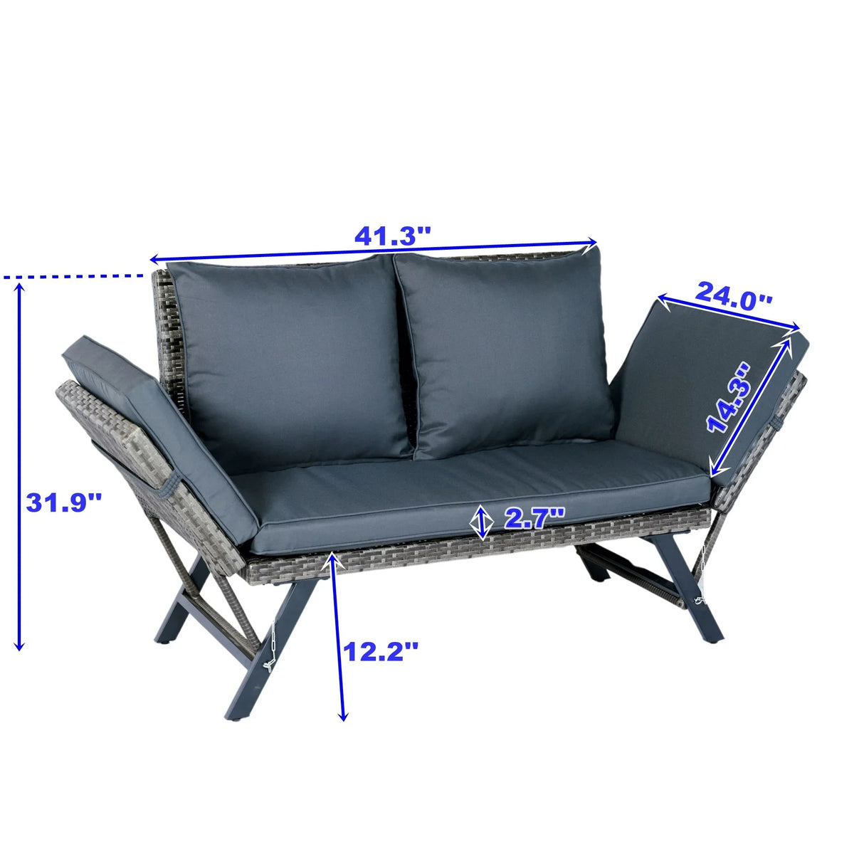 1 Pieces Patio Wicker Side Foldable Bench Patio Backyard Conversation Bench Gray Wicker - Dark Gray - Furniture Home Direct