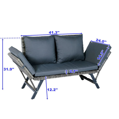 1 Pieces Patio Wicker Side Foldable Bench Patio Backyard Conversation Bench Gray Wicker - Dark Gray - Furniture Home Direct